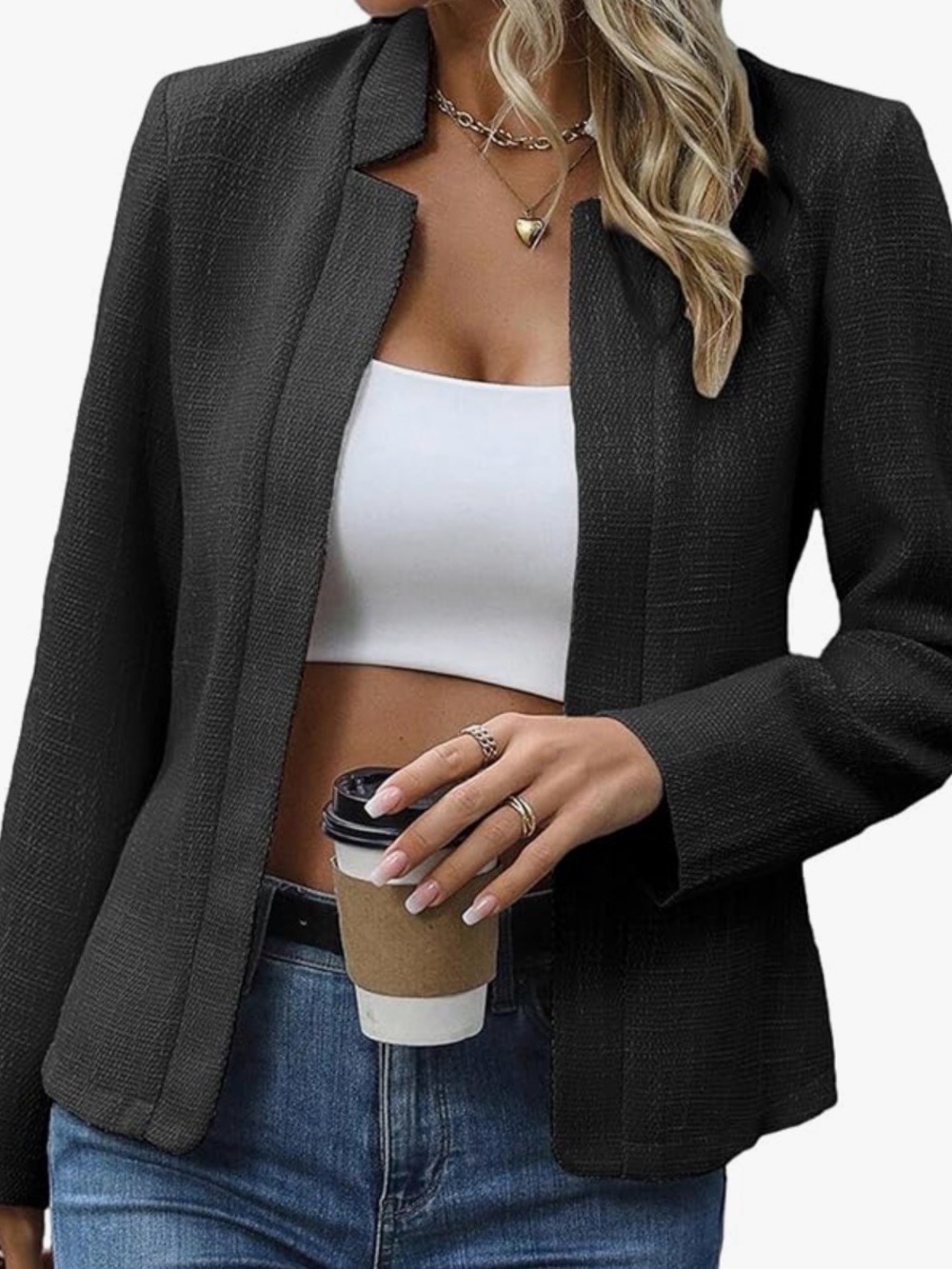Women’s Black Open-Front Blazer Jacket